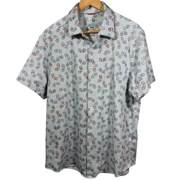 STONE ROSE Men’s Bicycle Print Short Sleeve Button Down Shirt White Size 2XL - Picture 1 of 6